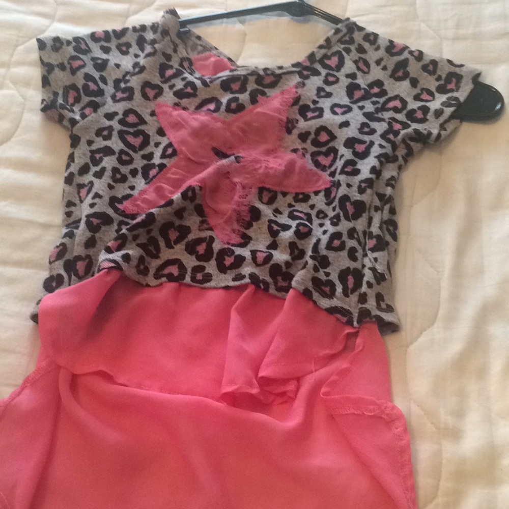 Pink black and gray knit and mesh shirt